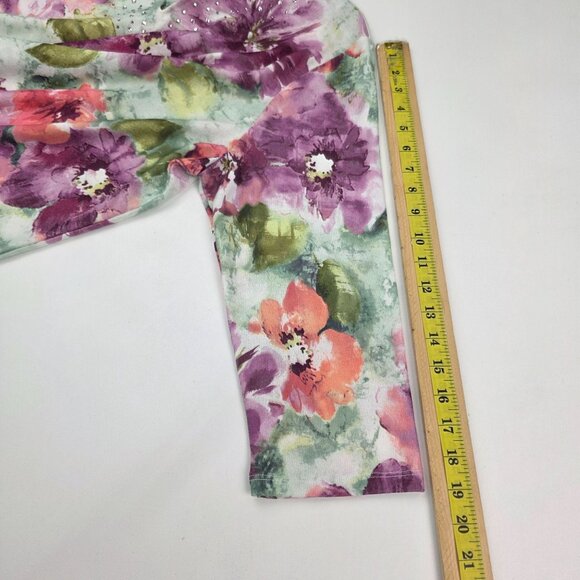 Womens Knit Top XL Floral Embellished 3/4 Sleeve V-Neck Boho Fairy Whimsical - Picture 12 of 12